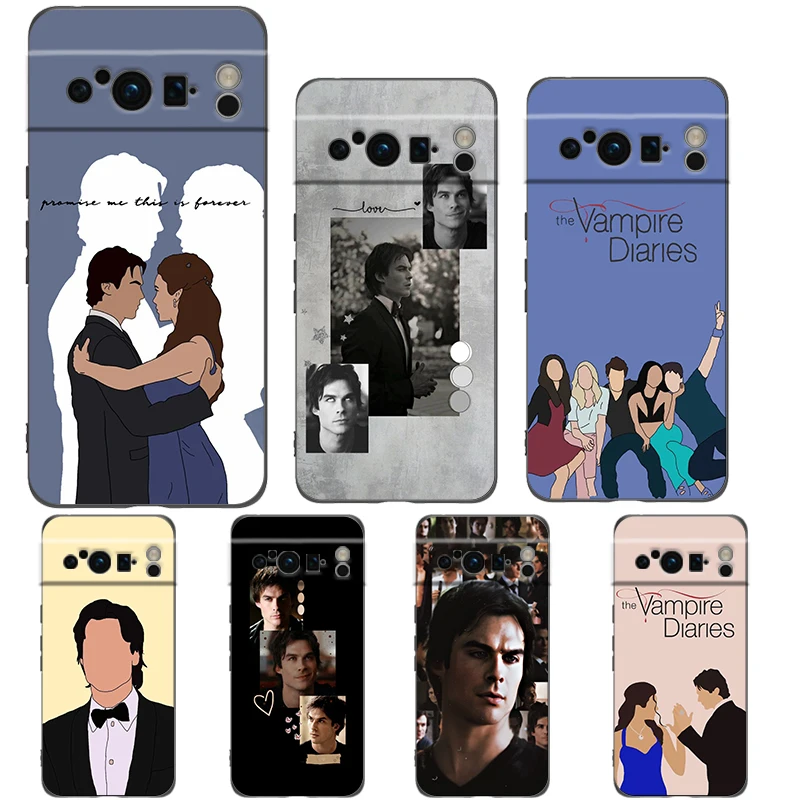 Vampire Diaries Damon Pase Pase pre Google Pixel 9 8 7 6 Pro XL 8a 7a 6a TPU Soft Soft Shock -odolný čierny obal