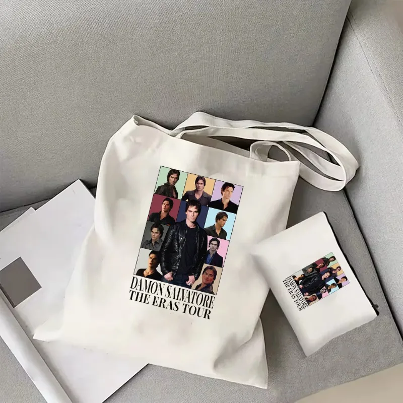 Vampire Diaries Damon Salvatore Eras Tour Canvas Bag Vintage tlačené tašky The Vampire Diaries Movie dámska taška
