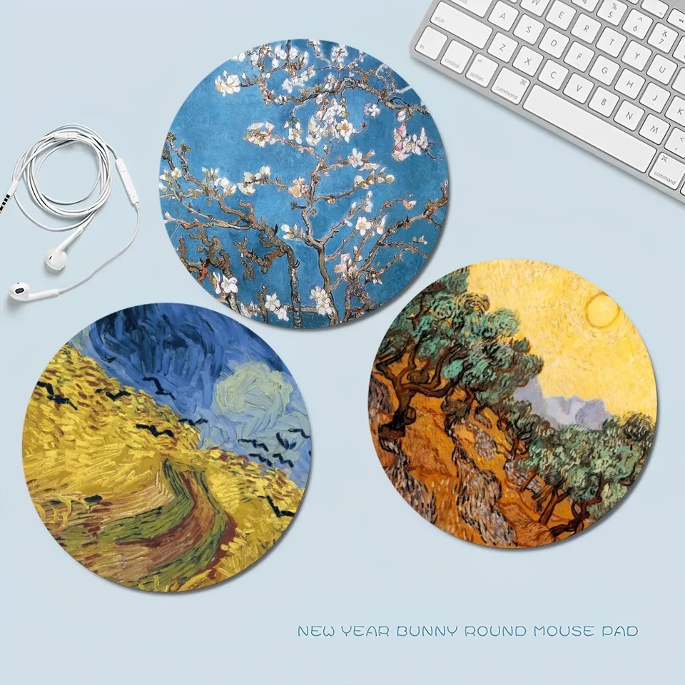 Van Gogh malá okrúhla kancelária Študent Hering Zhruba písacia podložka Neklipy vankúšik myši Padmouse Padmouse Desk Play Mats