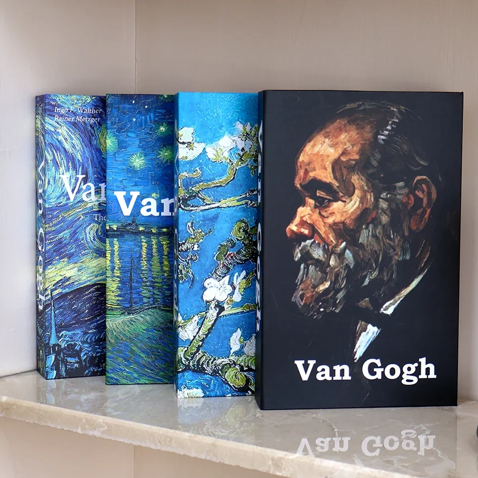 Van Gogh Monet Olej olejomaľby Luxusná dekoratívna kniha Otvoriteľná falošná kniha box módne hotelové galéria Fotografie