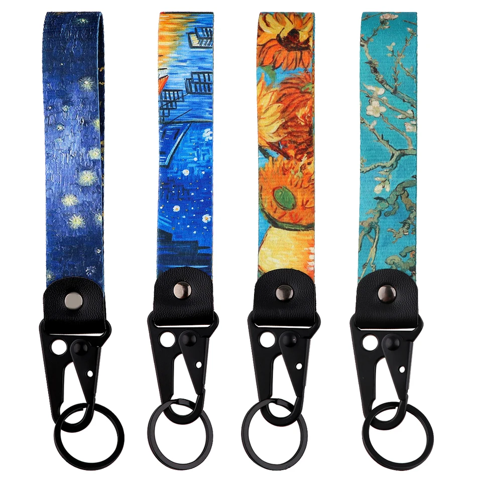 Van Gogh olejomaľba kľúča prsteň šnúrky na kľúče na kľúčové remienky Strap Strany TermOprint Racing Car Motorcycle Keycin Doplnky Originál