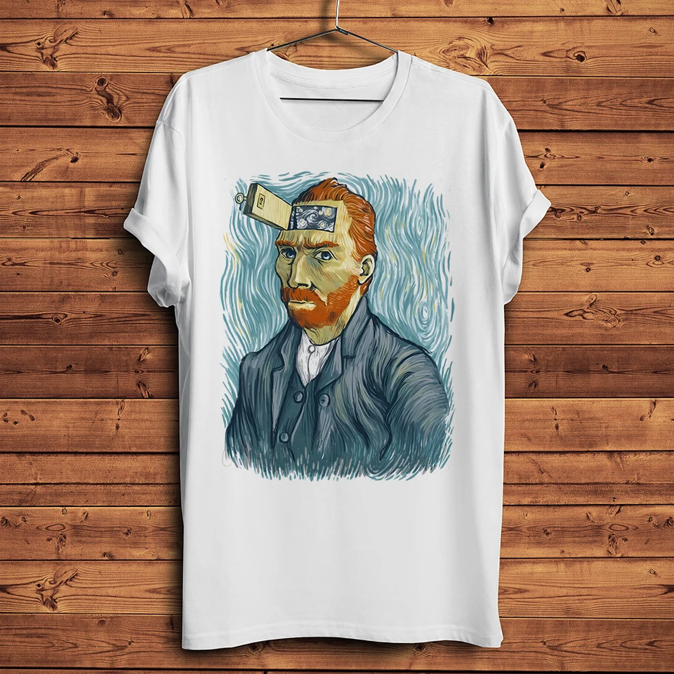 Van Gogh si myslel, že mozgové dvere vtipné anime tričko muži s krátkym rukávom Priedušné tričko Homme unisex Streetwear Tee