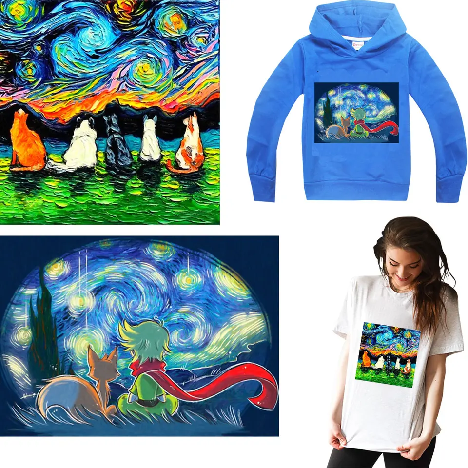 Van Gogh železo na škvrnách na oblečenie Princekin Thermal Sticker prúžky na odeve Prenos teplého prenos náplasti DIY Tričko Patch