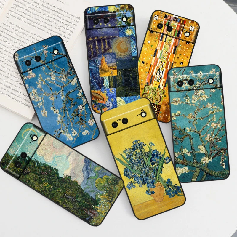 Van Goghs Starry Sky Artist pre Google Pixel 9 8 7a 7 6a 6 5a 5 4a XL 5G 5G Čierny kremíkový nárazovýproof Shell TPU Puzdro
