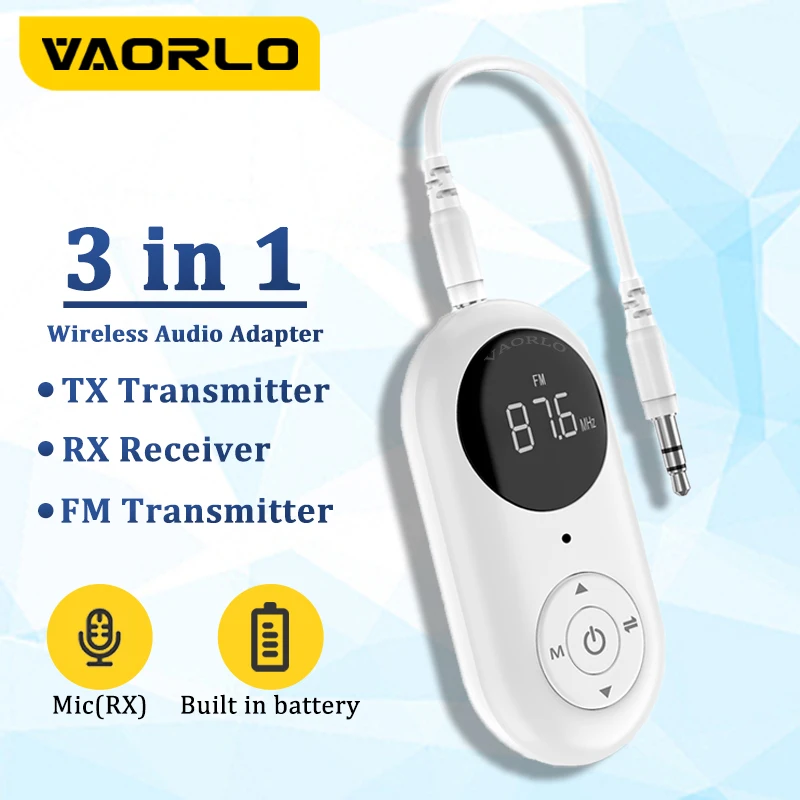 VAORLO 3 v 1 FM Bluetooth 5.3 Pán prijímača s mikrofónom 3,5 mm Jack Stereo Music Wireless Adapter pre televízor reproduktorov automobilov