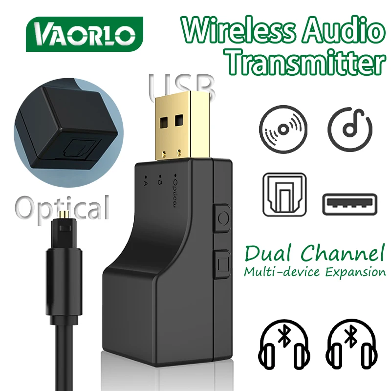 Vaorlo USB/Optical 2 in 1 bezdrôtový Bluetooth vysielač s nízkou latenciou stereofónny bezdrôtový adaptér pre prepínač TV PC PS4 PS3 Xbox