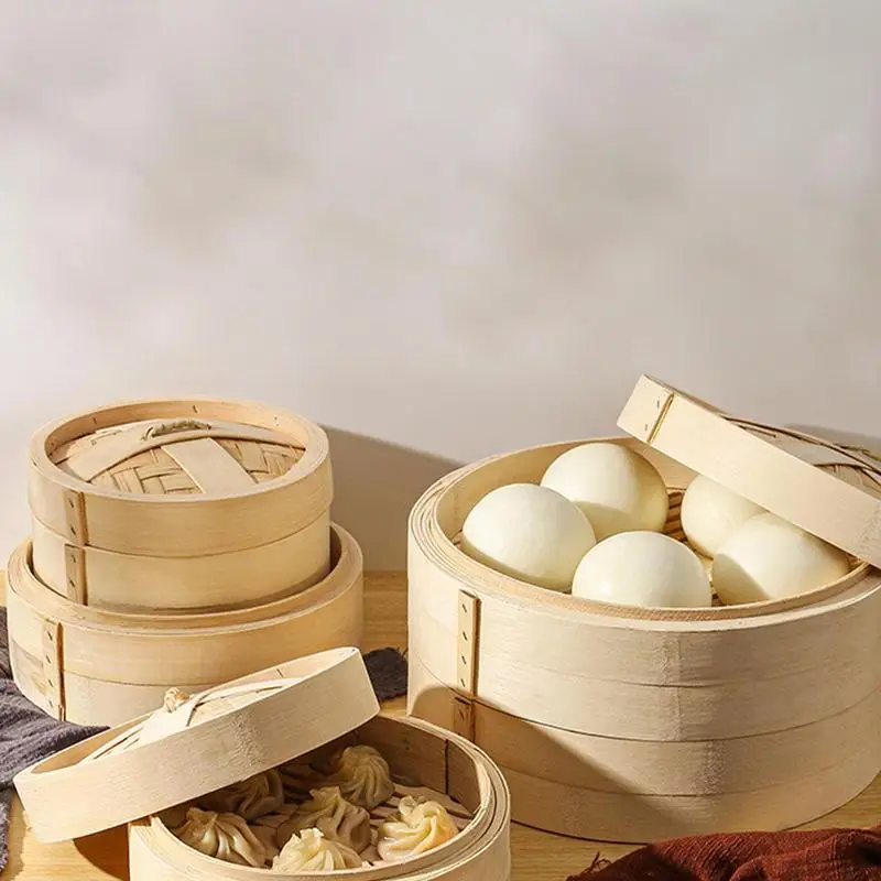 Varenie bambusového parníka Kôš Dim Sum Dumpling Food Parter s vekom, knedlík parný parný hrniec kuchynský varenie náradie