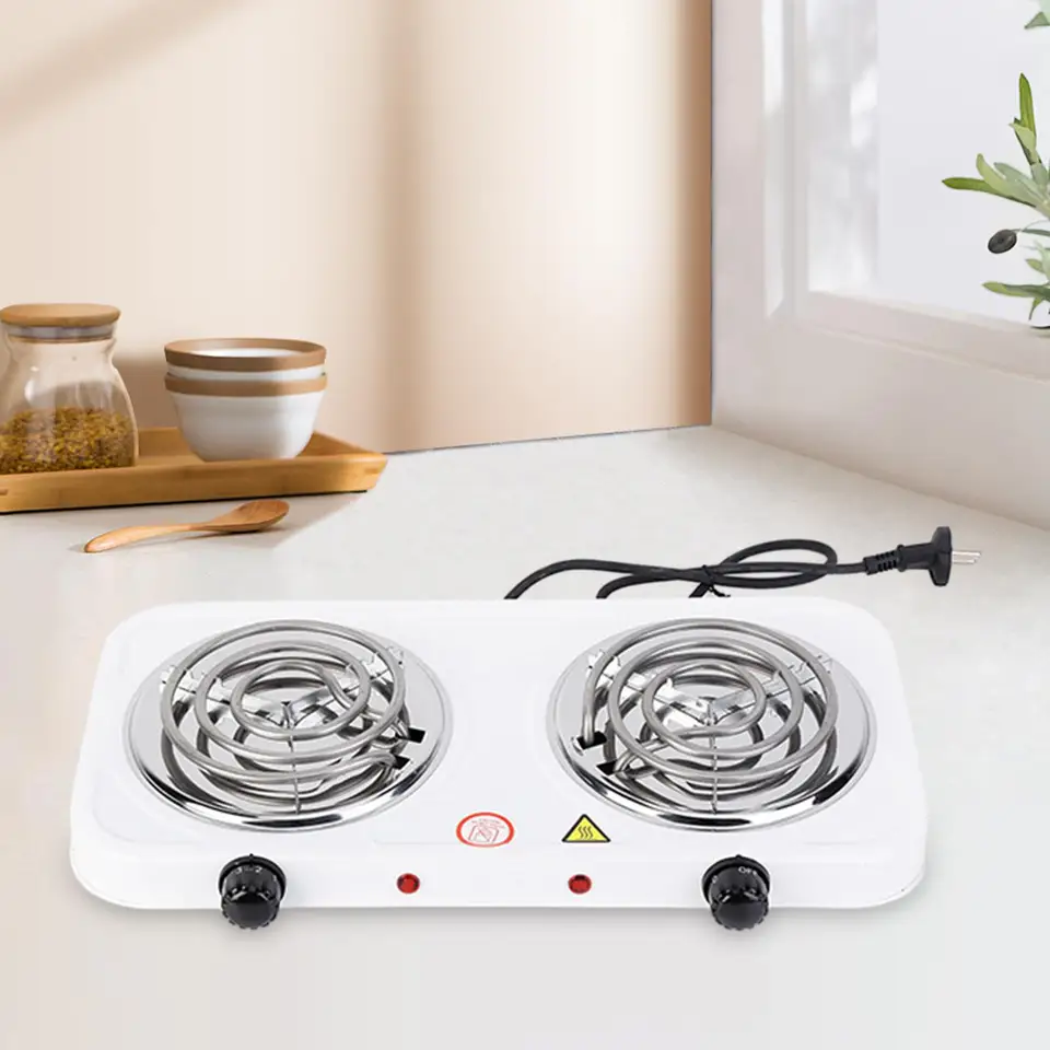 Varná doska s dvojitým horákom s 5 -stupňovou reguláciou teploty pre dom, kempingu, Party Home Outdoor White Pulttop Poháň