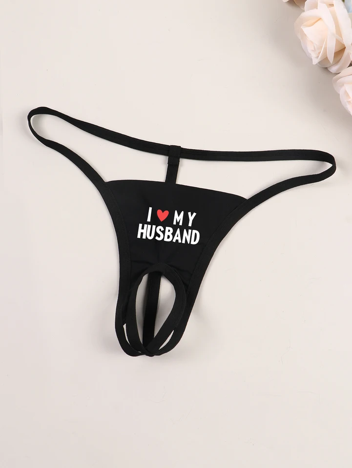 Varsbaby nohavičky Crotch Otváranie tangá s I Love My Manžel potlač ženy hravé sexy g-string spodné prádlo SML