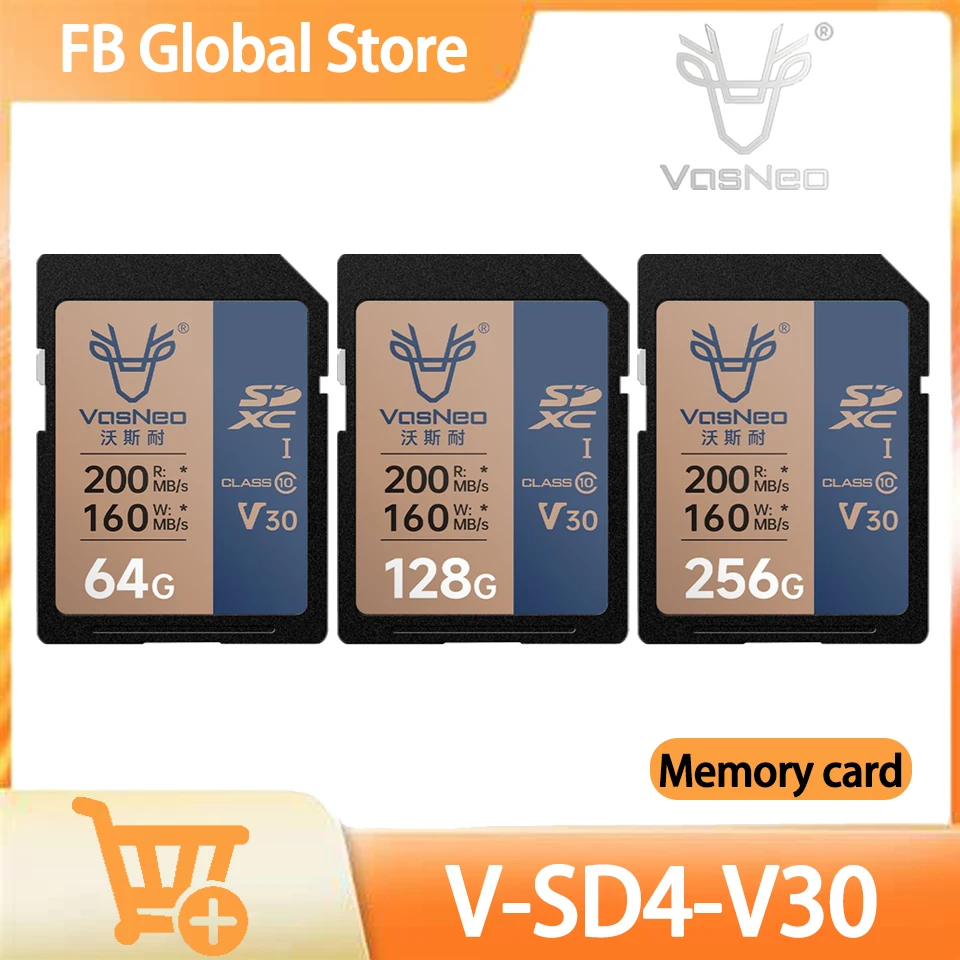 VASNEO SD4.0 V30 64G 128G 256G Pamäťová karta vysokorýchlostný prenos UHS-I SD SACKLE CARD na zachytenie 4K HD videa pre fotoaparát