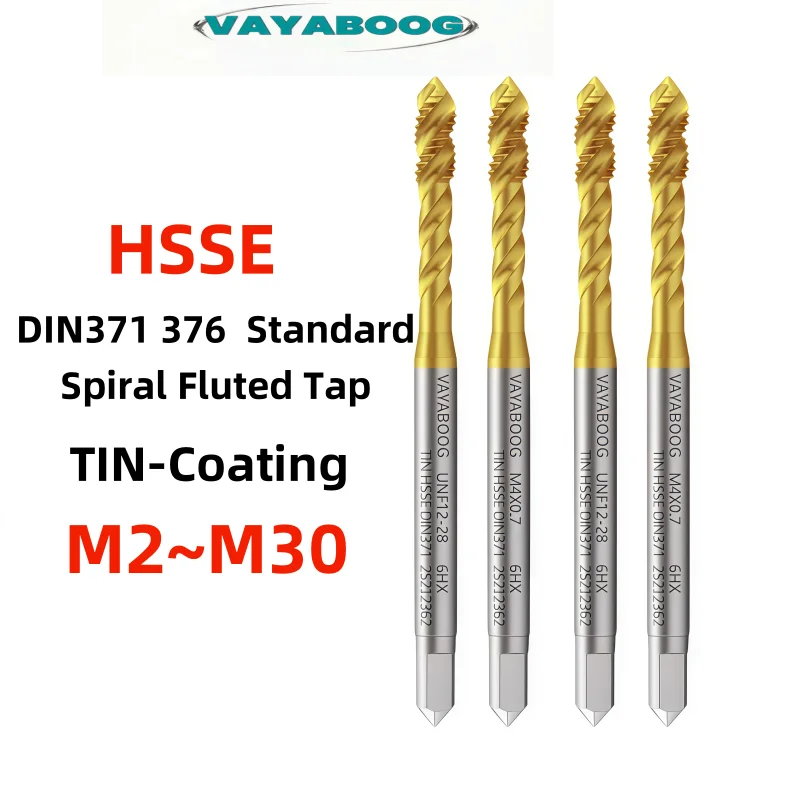 VAYABOOG HSSE DIN371 376 Špirálová flutovaná kohútik špicatý M2M3M4M5M6M8M10M12M14M16M18M20M22-M30 TIN CIN CAIN CONATED OCELNÝ KAŽDO