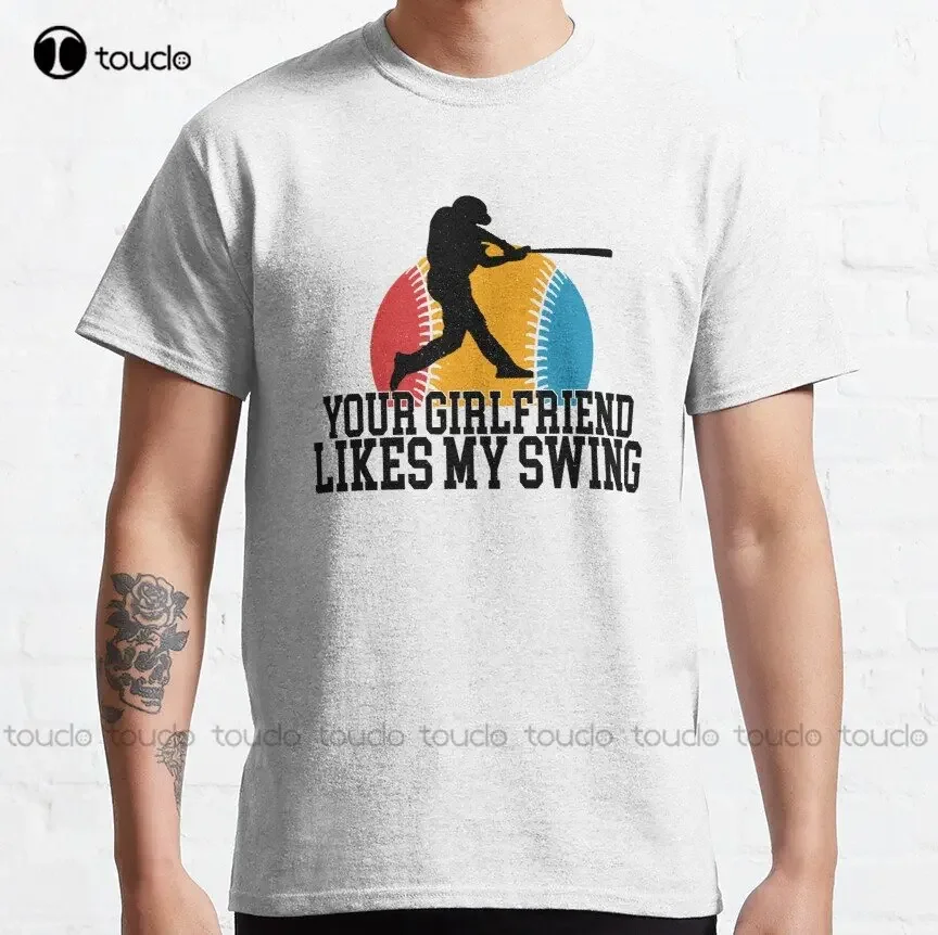 Vaša priateľka má rada môj hojdačka-vtipný baseball humor klasické tričká Pracovné košele vonkajšie jednoduché vintagové neformálne tričká XS-5XL