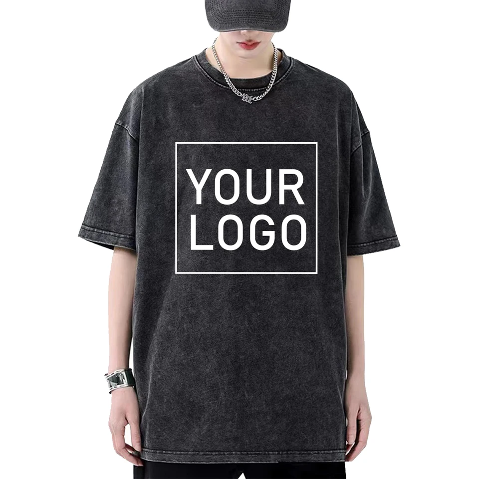 Vaše vlastné dizajnérske muži umyté tričko Custom Logo DIY tlač Tričko Tričko s krátkym rukávom na mieru na mieru na mieru