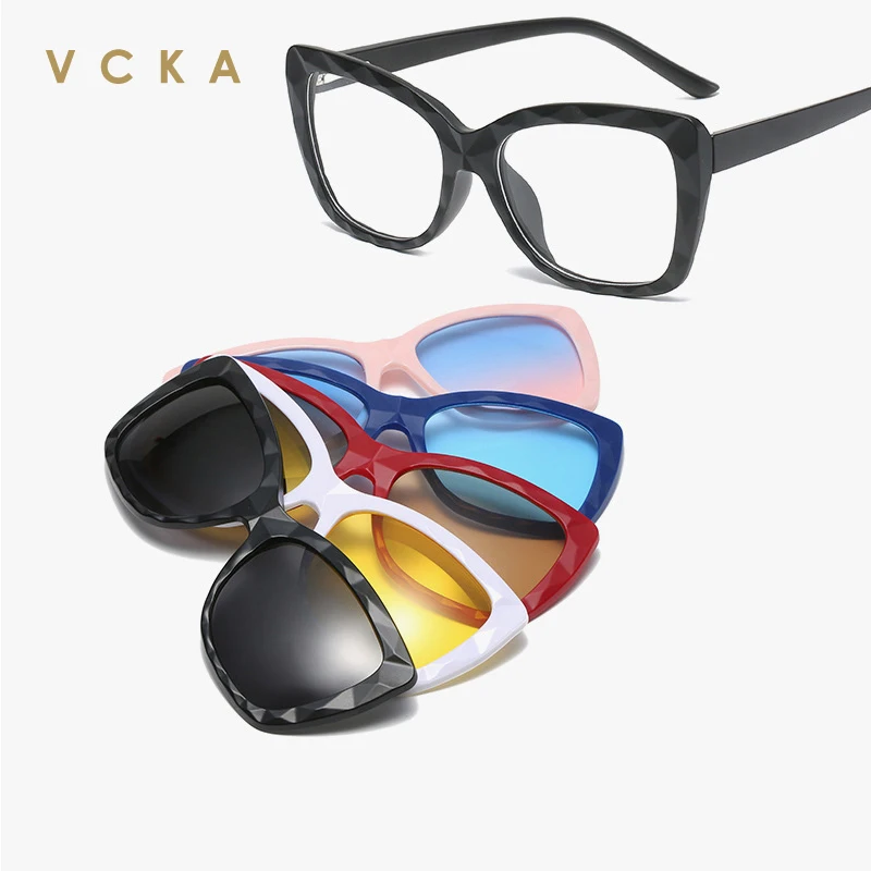 Vcka Cat Eye 5+1 Sada slnečných okuliarov Ženy Polarizované magnetické okuliare TR90 CLIP-ON PREDPISOVÉ PREDPISOVÉ Multifunkčné okuliare Multifunkčné okuliare