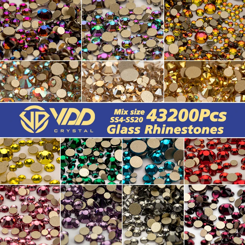 VDD 43200PCS Veľkoobchod SS4-SS20 Mix SIZE SHAPAL CRYSTAL CRYSTAL GOLD Flatback Stone Stone pre domácich majstrov