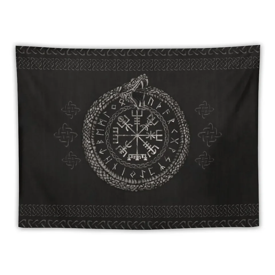 Vegvisir s Ouroboros and Runes Tapestry Room estetické dekorácie dekorácie tapiséria
