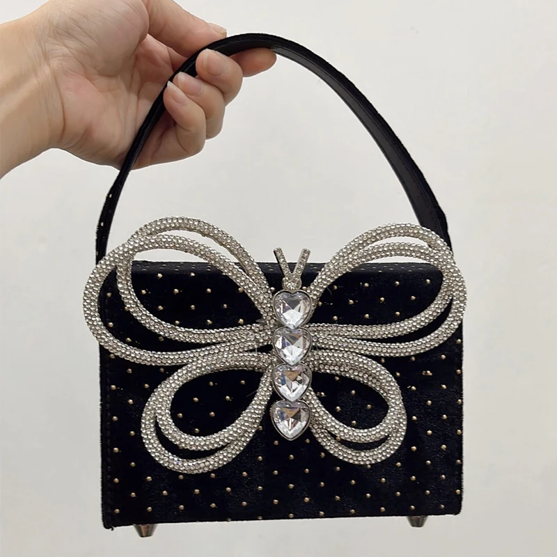 Velvet Evening Clutch Party Tašky pre ženy luxusné dizajnérske kabelky a kabelka 2023 Nové v lesklých kamienkov