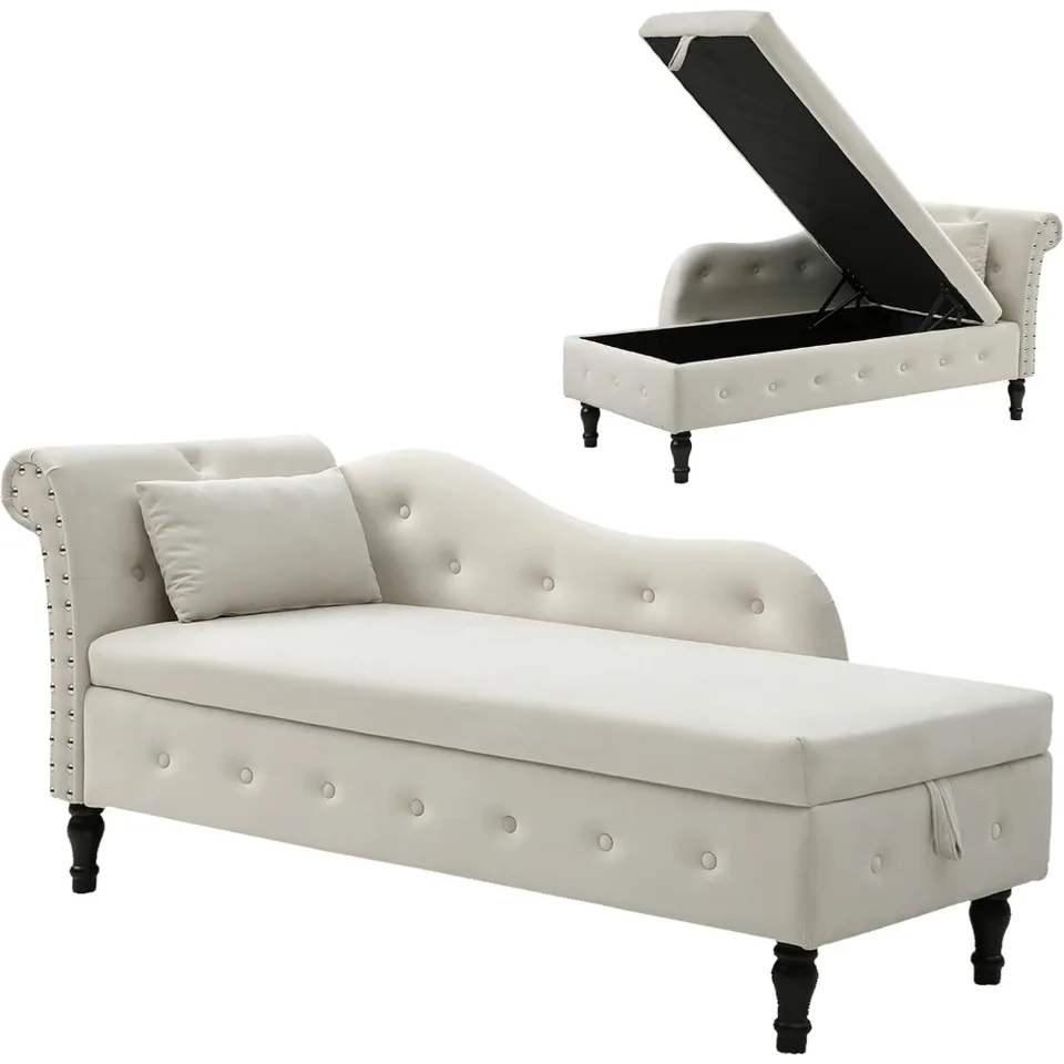 Velvet Indoor Chaise Lounge Stoličky s úložným priestorom pre kanceláriu spálne v obývacej izbe, valcované paže s posteľou Osmanská lavica, ležadlá Lounge