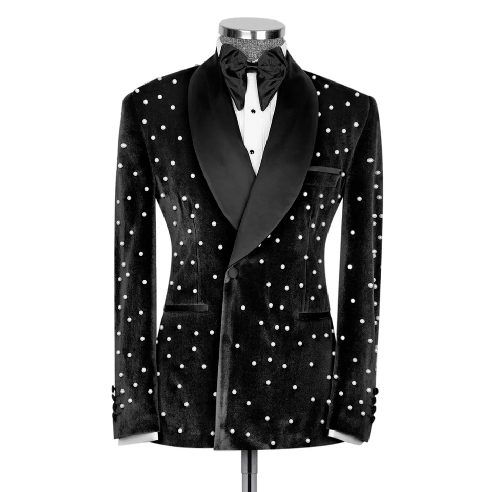 Velvet Men Suits Jacket Slim Fit 2 Pieces/Pearl Embroidery Advanced Customization Mens Blazer/Fashion Wedding Groom Wear Outfit