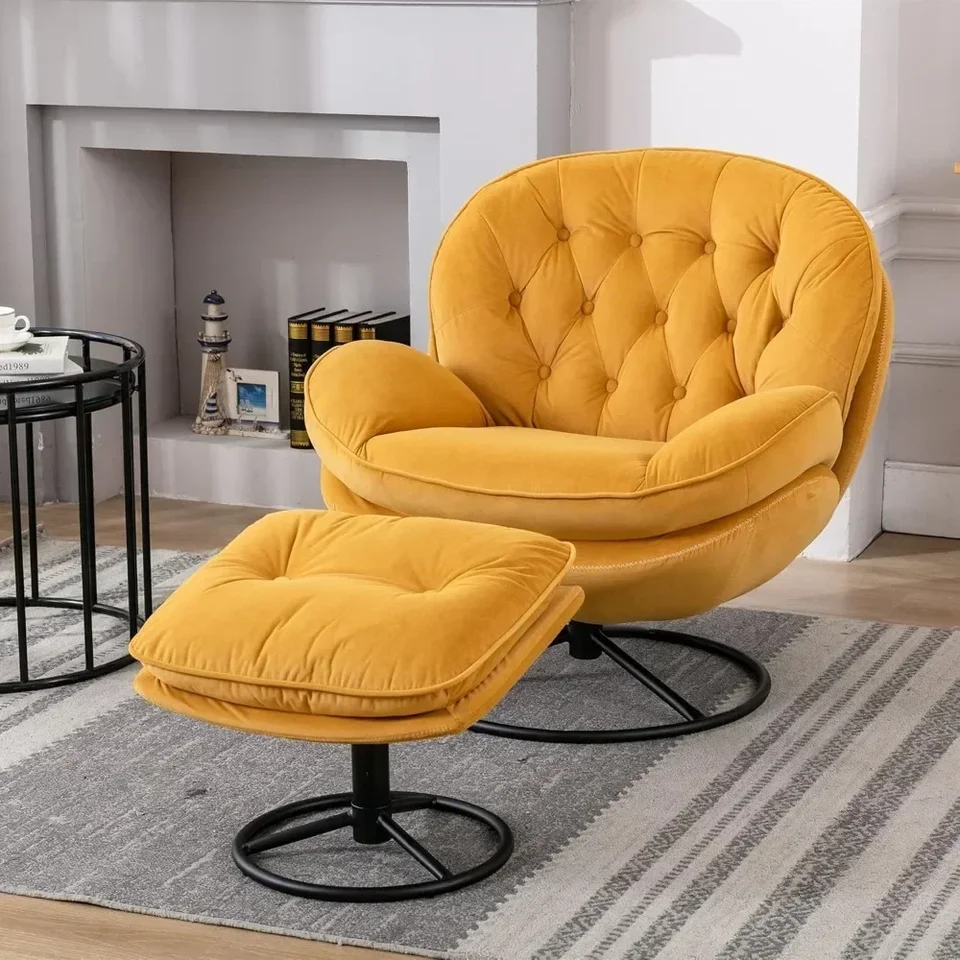 Velvet Swivel Accent Stolička s osmanským setom, moderné ležadlo s nohavicou, pohodlné kreslo s otočením o 360 stupňov