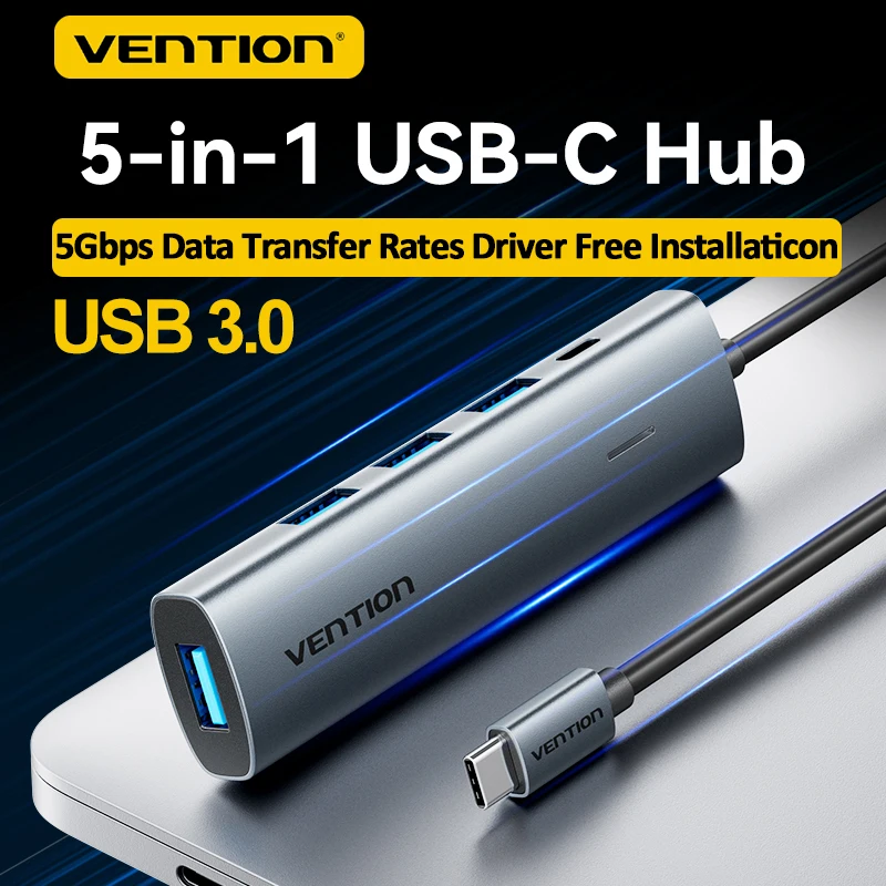 Vencia Nový 5 v 1 USB Typ C až USB 3,0 Rozširujúci adaptér rozširovania HUB 5 GBPS vysokorýchlostná pre notebook MacBook iPad Xiaomi Samsung