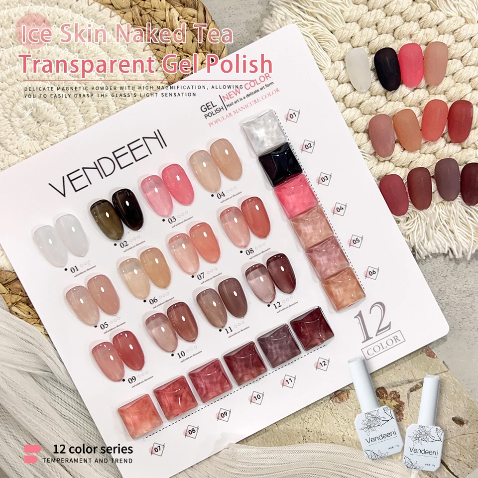Vendeeni 12 Color Jelly Gel na nechty lak na nechty polotransparentná pokožka nahá farba ružový nechtový gél lak lak číry UV namočenie z gélového laku