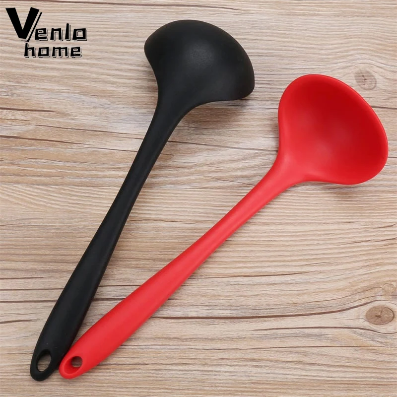 Venlohome non-stick Silikone Lavle Soup Lyžica zakrivená rukoväť odolná voči teplu guľatej lopatky s hygienickými povlakmi FDA Cookový náter FDA