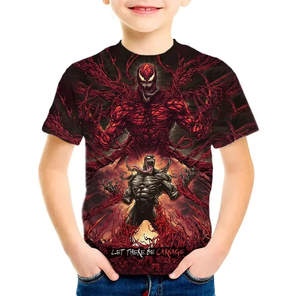 Venom-tričká s krátkym rukávom, 3D tlačené tričká, detské oblečenie, kreslené oblečenie vhodné pre deti vo veku od 4 do 14 rokov