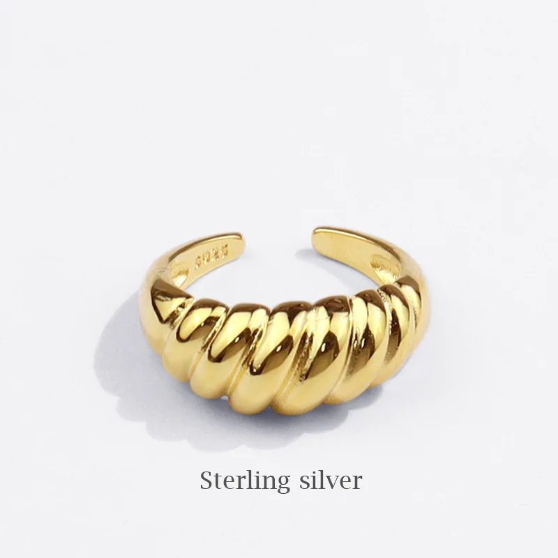 Ventfille 925 Sterling Silver Twisted Croissants Rings pre ženy Mence Minimalistické robustné geometrické prstene Vintage šperky