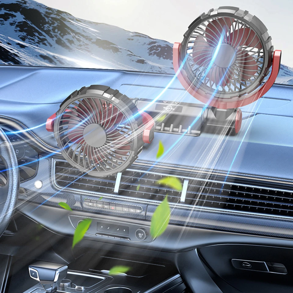 Ventilátor pre chladenie automobilu Duálna hlava USB Ventilátor automobilu 3 rýchlosti Skladateľný automatický chladič vzduch Air Venu
