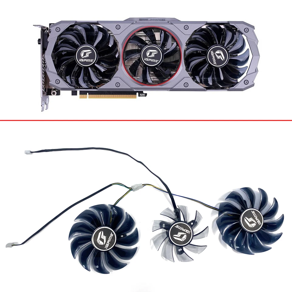Ventilátor pre domácich majstrov pre farebnú igame GeForce RTX 2080 TI 2080 2070 2060 GTX 1660 1660TI T129215SU PVA080E12R 75 mm 90 mm GPU ventilátor GPU