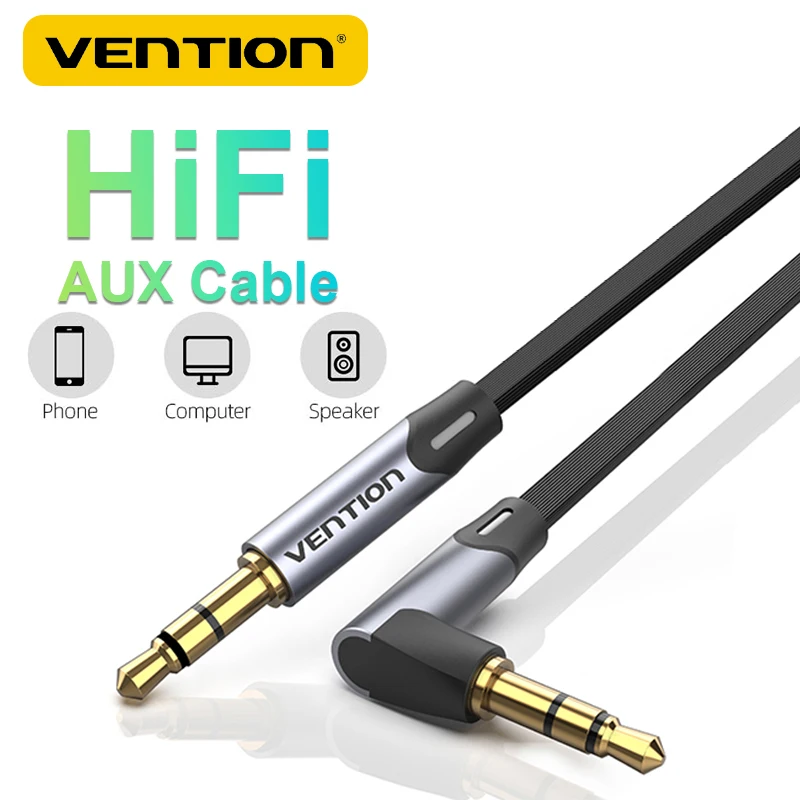 Vention 3,5 mm Jack Audio kábel 90 stupňov Aux kábel pomocný HIFI stereo pre Xiaomi Samsung Player Player Computer pre laptop
