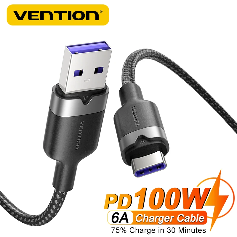 VENTY 100W USB A TYPE C KABEL PRE XIAOMI 14 13 Samsung OnePlus POCO F3 6A Rýchle nabíjanie za dátový kábel MacBook iPad Pro USB