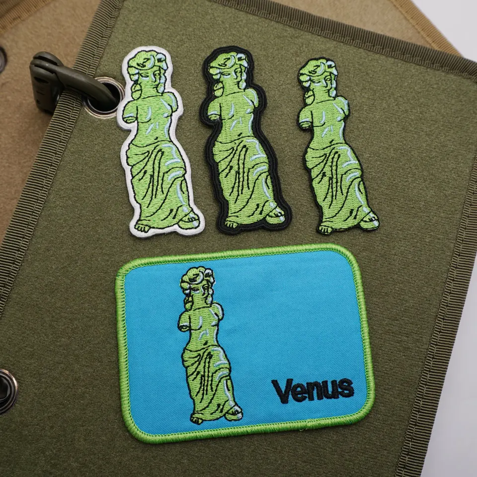 Venus de Milo, vysoko kvalitné výšivky, značky a odznaky s háčikmi, pre oblečenie, klobúky a batohy