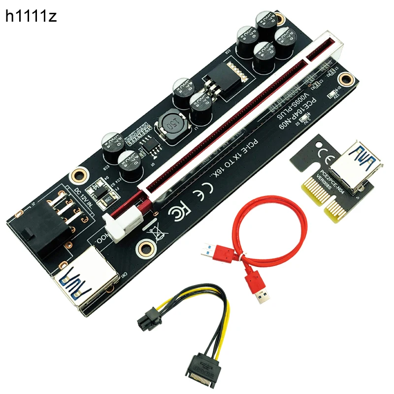 Ver009s Plus PCI-E PCIe Riser 009S 6 PIN PCI Express Riser Card Molex USB 3.0 Kábel 1x 16x Extender for Bitcoin BTC Miner Baling