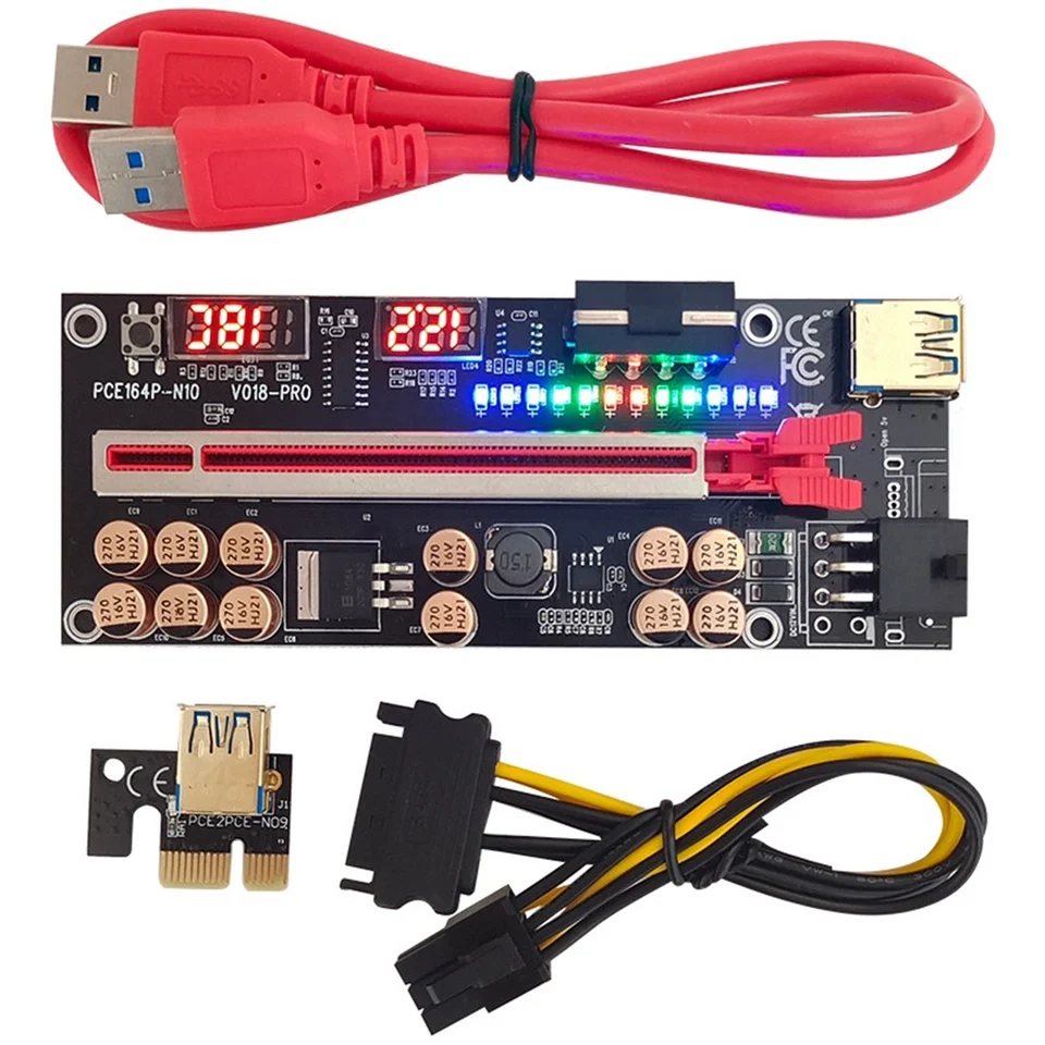 Ver018 Pro Pci-E Riser Card USB 3.0 Kábel 018 plus PCI Express 1x až 16x Extender PCIe Adapter pre ťažbu BTC (červená)