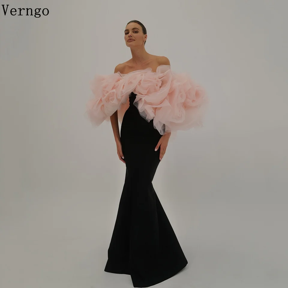 Verngo Pink Black Crepe Prom šaty z ramena haute couture večerné šaty 2025