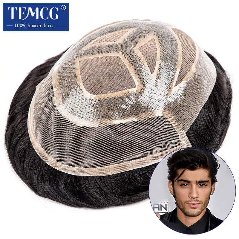 Versalite Mužské vlasové protéza čipky s Mono a PU Base Base Base 100% Human Hair Toupee Muži Parochne Parochne Exhuast Systémy pre mužov