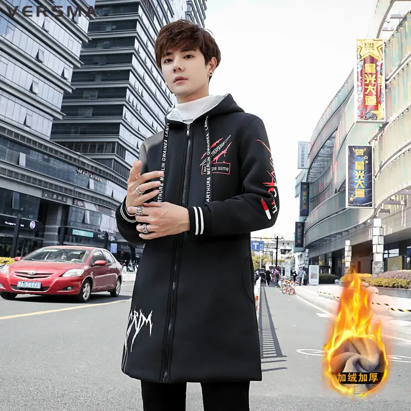 Versma Kórejský harajuku hrubý zákopový plášť Homme zimná bunda Coat Men Hip Hop Hop Streetwear Bomber Jacket Youth Clother Windbreaker