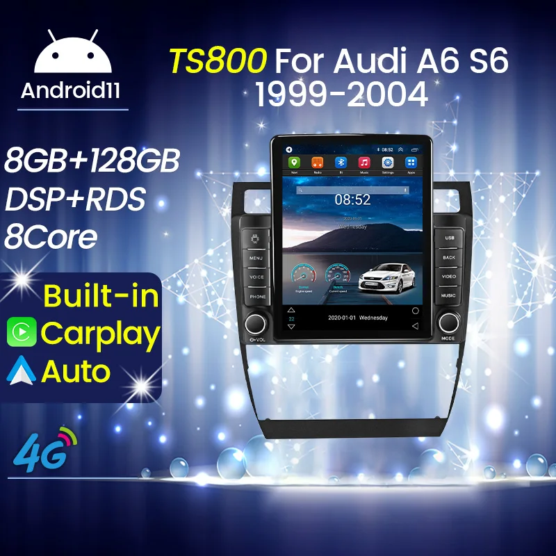 Vertikálna obrazovka pre Audi A6 C5 1997 - 2004 S6 RS6 Android 11 4G Car Radio Multimedia Video Player Navigation GPS 2 DIN 2DIN DVD