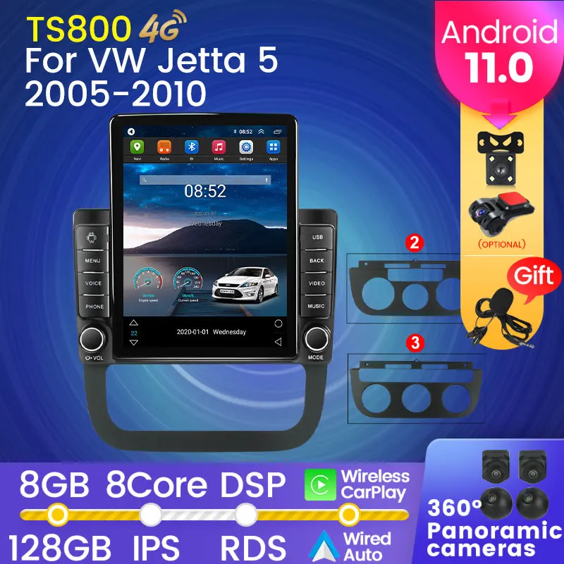 Vertikálna obrazovka pre Volkswagen Jetta 5 2005 - 2010 Automobilie Multimedia Video Player Navigation GPS Android 11 No 2Din 2 DIN DVD