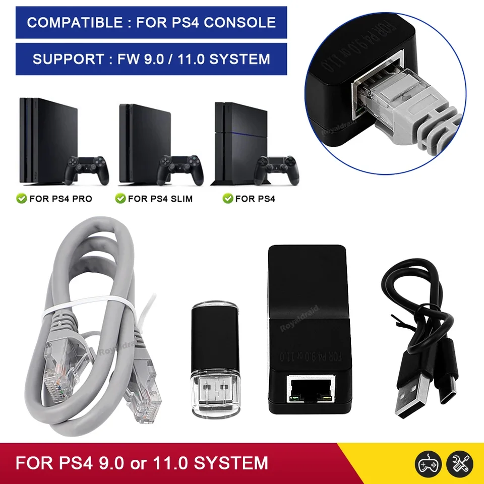 Verzia v2.0 Adaptér prijímača USB pre PS4 FW 9.0 11.0 Systém Jedno kľúč JB Tool W Type Cable pre PS4 Slim / Pro Console Všetky modely