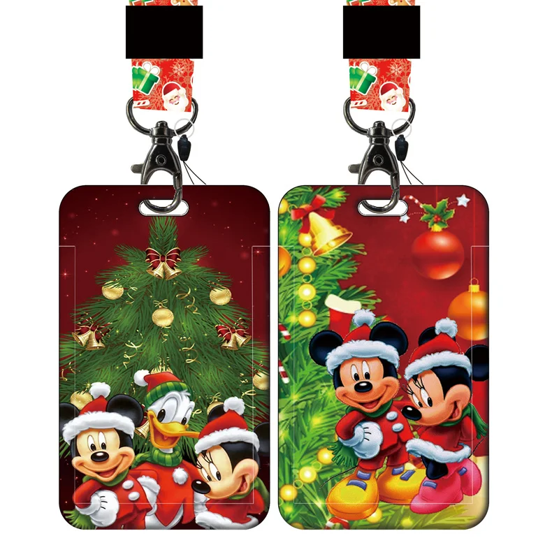 Veselé Vianoce Mickey Card Držiteľ šnúrky Yule Minnie Card Držitelia krku pre keychain detské dvere odznak držiteľa karty