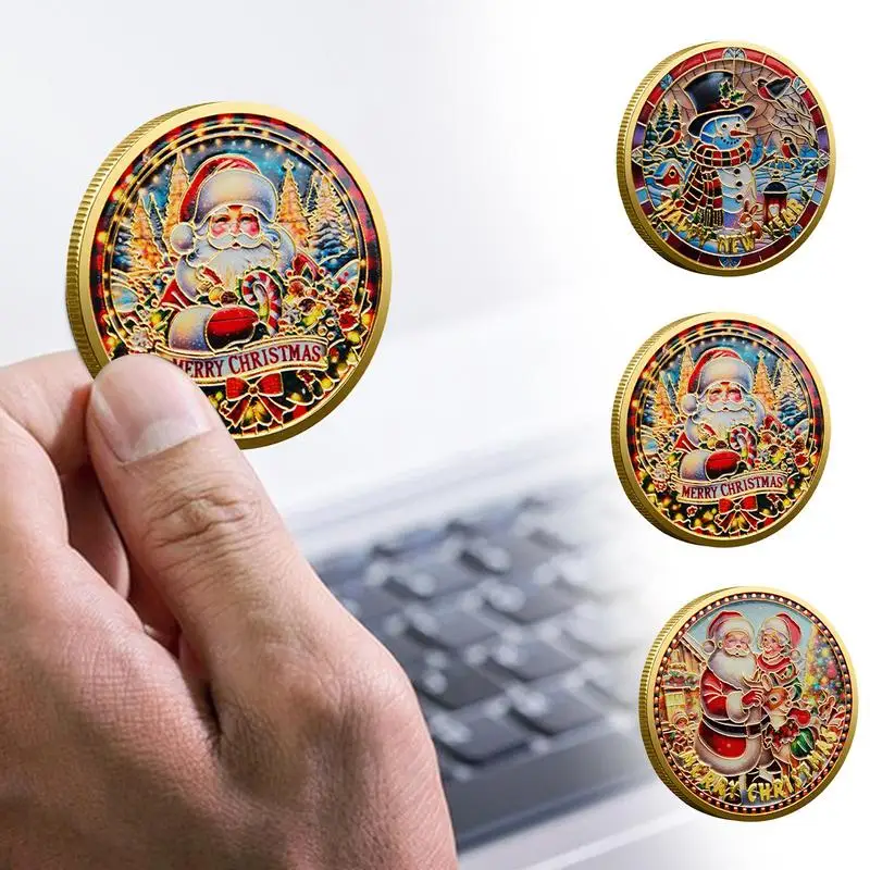 Veselé Vianoce Zlaté pamätné pamiatky suvenír Coin Vianoce Santa Claus Snowman Elk Souvenír Coin Collects Collect Coin