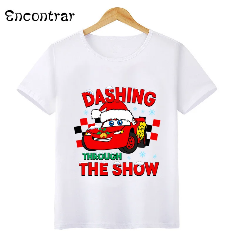 Veselé vianočné auto Pixar Lightning McQueen Tlač karikatúry Kids Tričko Dievčatá oblečenie chlapcov Tieň