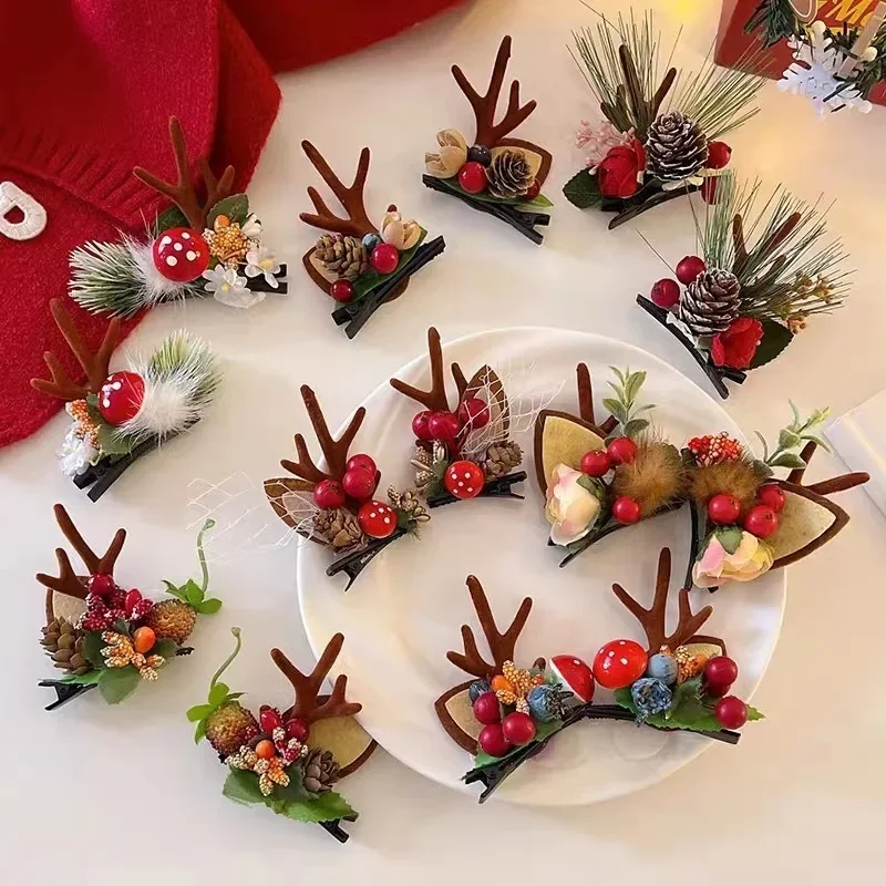 Veselé vianočné klipy Elk Horn Hair Deer Horn Bell Headband Girl Gires Darčeky veselé vianočné vlasové prahy Šťastný nový rok sa obliekajte