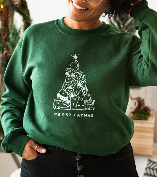 Veselé vianočné mačacie móda Grafická mikina 100% bavlna Príležitostné Vianoce Santa Cat Hoodies Grafický Tumblr Pullover