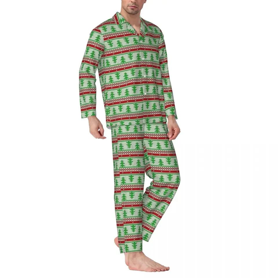 Veselé vianočné pyžamy Muž Škaredý sveter Červený a zelený módny voľný čas Sleepwear Spring 2 -dielnu náhodnú voľnú nadmernú nadmernú pyžamu pyžama