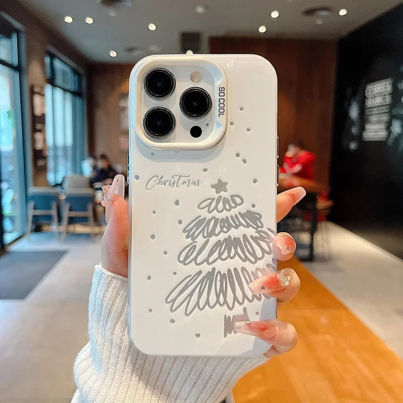 Veselý vianočný stromček Sneh jeleň pre iPhone 16 15 14 13 12 11 Pro XR XS Max 7 8 Plus proti kvapkaniu protiškľový nárazový pokrytý kryt Y2K