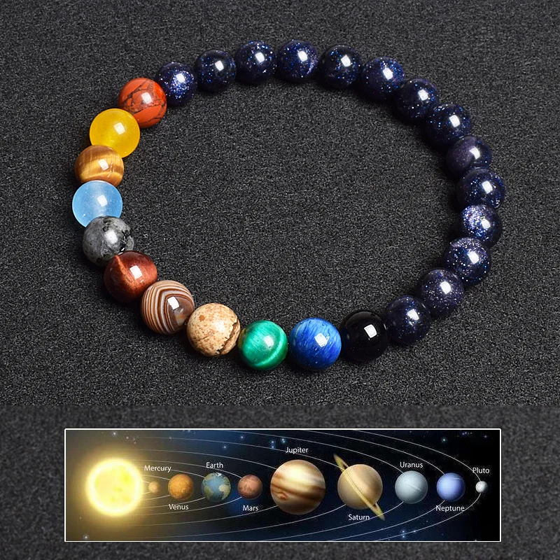 Vesmír Osem planét Prírodný kamenný korálik náramky Men Ženy Lava 7 Čakra náramok jogy Energy Energy Galaxy Solar Wristband šperky